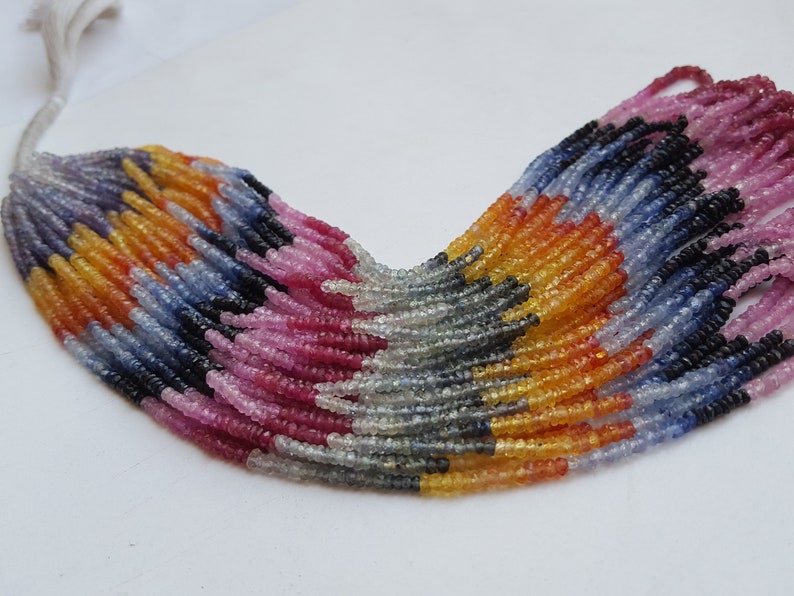 Genuine Multi Sapphire Strand ~~~ Faceted Rondelle Shaped Beads ~~~ 1 Strand ~~~ Brilliant Color ~~16 inches long~~~ 3 MM~~Natural Gemstone