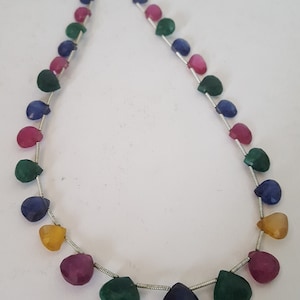 Genuine Precious----- Natural Ruby | Blue & Yellow Sapphire Beryl Emerald----Heart Shape Briolettes------6-10 mm----76 carat----30 Pieces