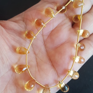 50% off ~~ Newly Listed  ~~ Natural citrine Faceted Briolette ~~ 52 Carat~~1 Strand~~ Tear drops Shape~~ 15 Pieces~~ Side Drilled~~~ 7-11 MM