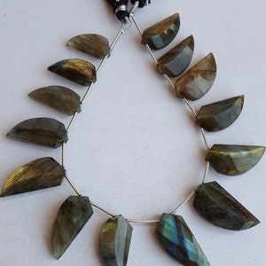 Newly Listed~~~ Natural Labradorite Faceted Briolette~~~Nail Shape~~ 202 Carat~~~8 Inches~~11-13 MM~~~~ 14 Beads ~~~ 1 Strand