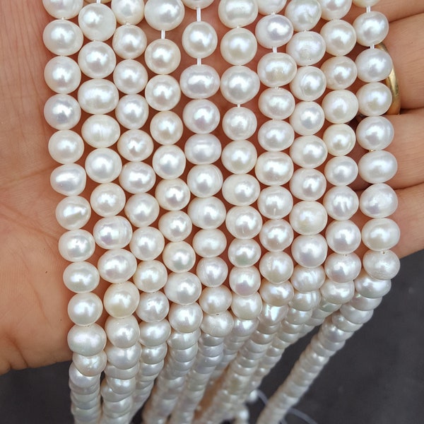 50% off~~~ Newly Listed~~~ Natural Fresh Water Pearls ~~~ Smooth Rondelle Beads~~~ 6-7 mm ~~~1 Strand~~~~~15 inches ~~Wholesale price