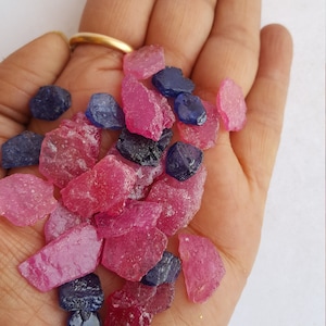 Newly Listed  ~~~  Ruby& Blue Sapphire rough~~~~ raw rough~~~9-12 MM ~~~218 carat~~ 33 pieces~~~for making jewelry~ Wholesale price.