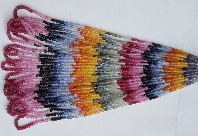 Genuine Multi Sapphire Strand ~~~ Faceted Rondelle Shaped Beads ~~~ 1 Strand ~~~ Brilliant Color ~~16 inches long~~~ 3 MM~~Natural Gemstone