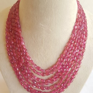 Precious Ruby Necklace ~~~ 18-19 inches ~~~ Oval Shape Beads ~~ 5-7 MM ~~~ 766 Carats ~~ 7 Strands ~~Natural Gemstone~~~AAA+ Quality