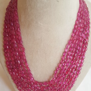 Precious Ruby Necklace ~~~ 18-22 inches ~~~ Oval Shape Beads ~~ 5-8 MM ~~~ 955 Carats ~~ 7 Strands ~~Natural Gemstone~~~AAA+ Quality