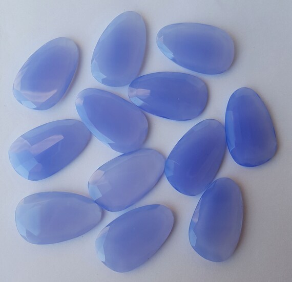 3 pieces of BLUE CALCEDONY PEARS facetted 19x14mm to 14x18mm