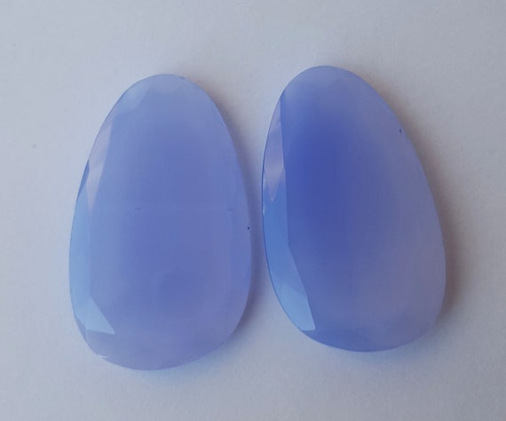 3 pieces of BLUE CALCEDONY PEARS facetted 19x14mm to 14x18mm