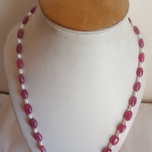 285 carats ~ 1 strand ~ Genuine Precious Necklace ~~ smooth oval shape ~~ 20 inches ~ 8-10 MM ~ Fresh Water pearls/ Ruby