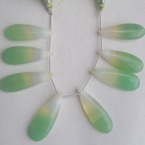 Newly listed shaded green chalcedony ~~~ Smooth long pear briolette~~~ 5 pieces~~ 10-12 MM ~~~ 141 carat.~~~6 inches.~ Wholesale price