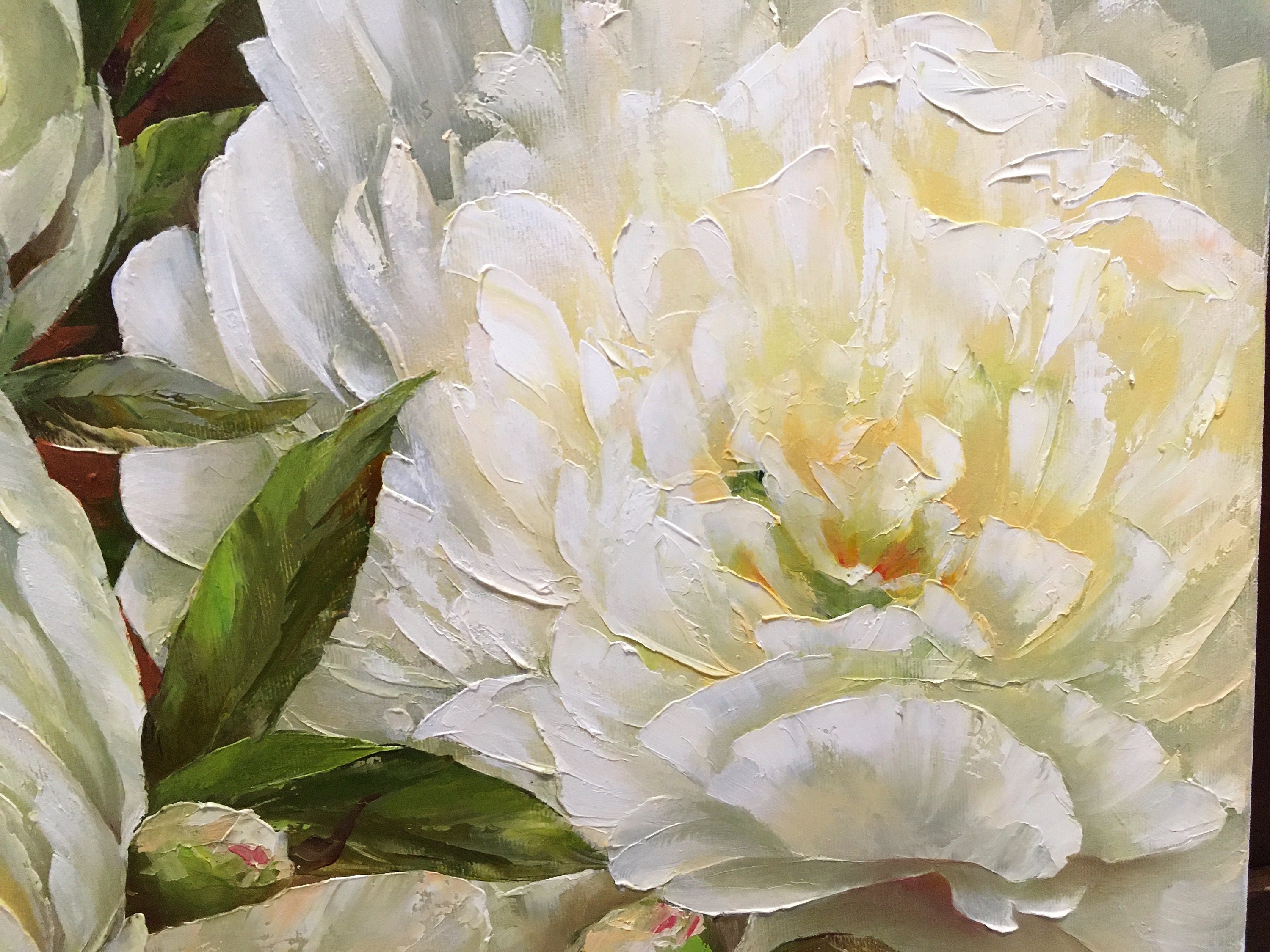 White peony painting large Peonies canvas art Flowers oil | Etsy