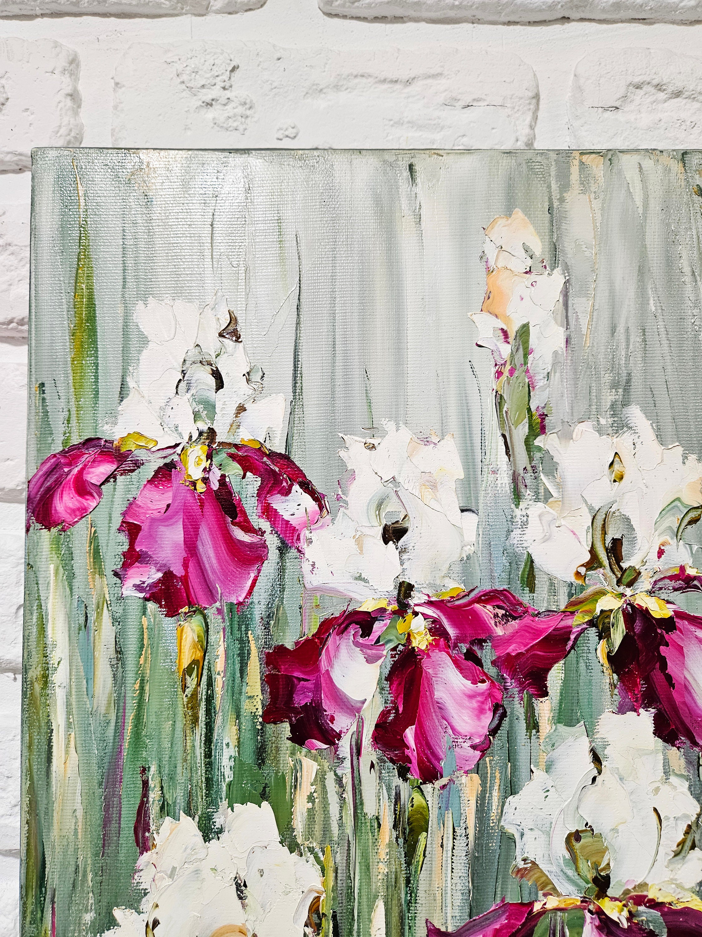 Iris Oil Painting of Flowers, Canvas Flowers Art Work, Impasto Flower ...