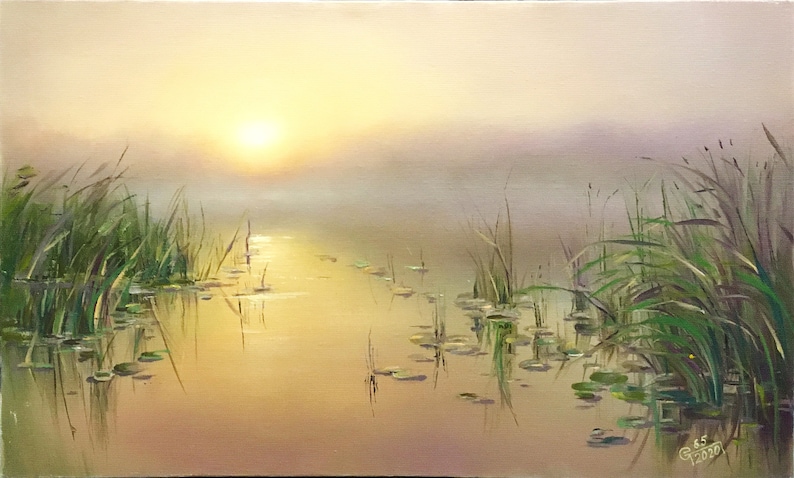 Foggy landscape, landscape painting, painting oil river, oil River painting, River painting, Coastal painting, original Nature, Nature painting, painting with oil, Morning lake
lake painting, painting for bedroom, reeds painting
