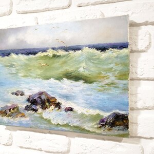 Pintura al óleo de paisaje marino original Paisajes marinos pintando Pequeño lienzo de arte oceánico Obras de arte costeras Pintura náutica de olas del océano Arte de la pared de la costa