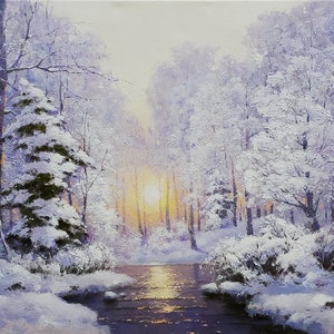 Snowy landscape	Snowy forest art	landscape painting	snowy oil painting	forest oil painting	Winter oil painting	nature oil painting	Winter nature	White tree art	Snow oil paintings	sunrise painting	Winter sunrise	sun in a forest