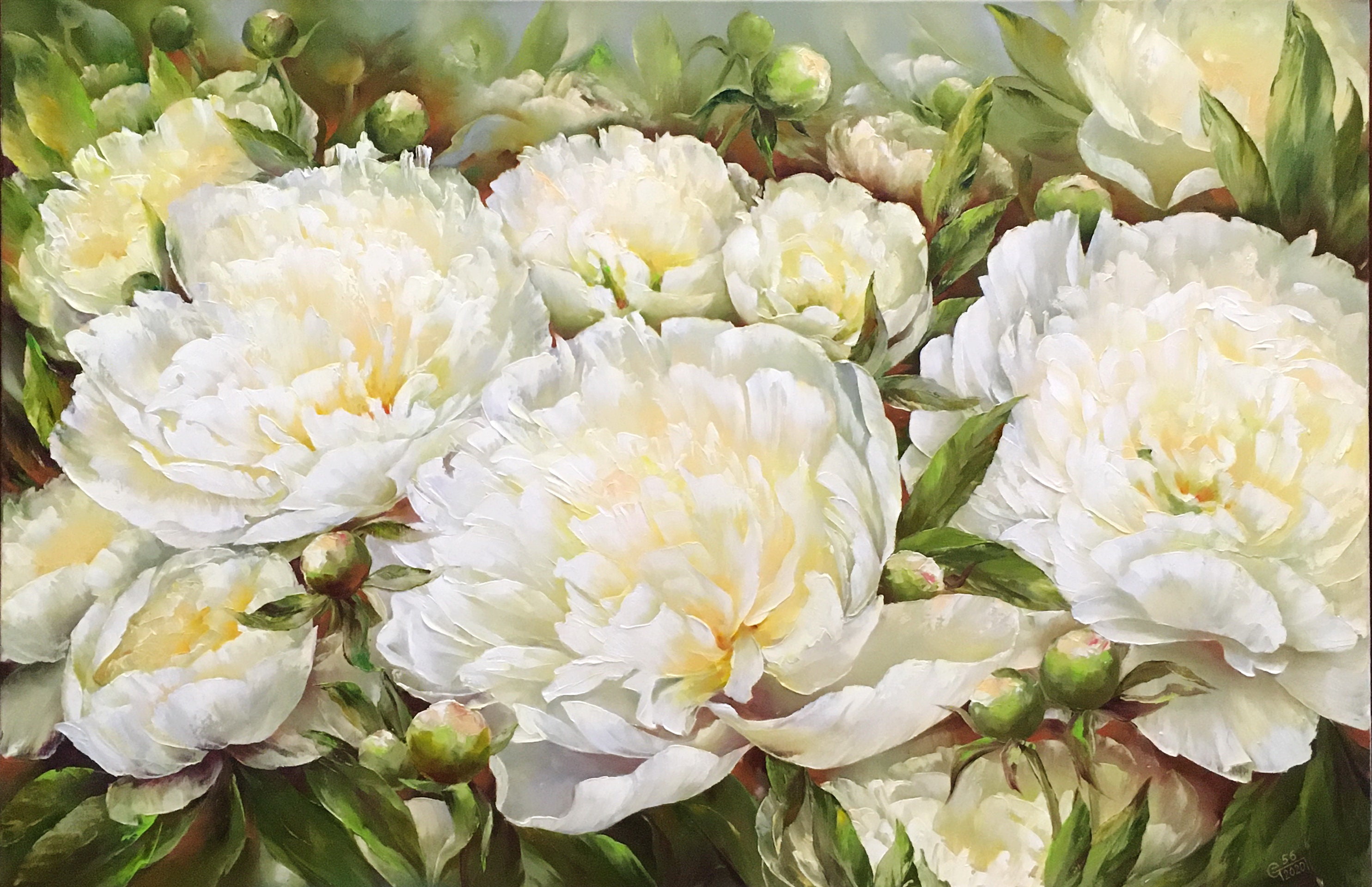 White peony painting large Peonies canvas art Flowers oil | Etsy