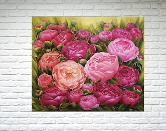 Peonies painting Pink peony print Pink flowers painting botanical print Pink peony wall art Large art print Peony wall art Floral art print