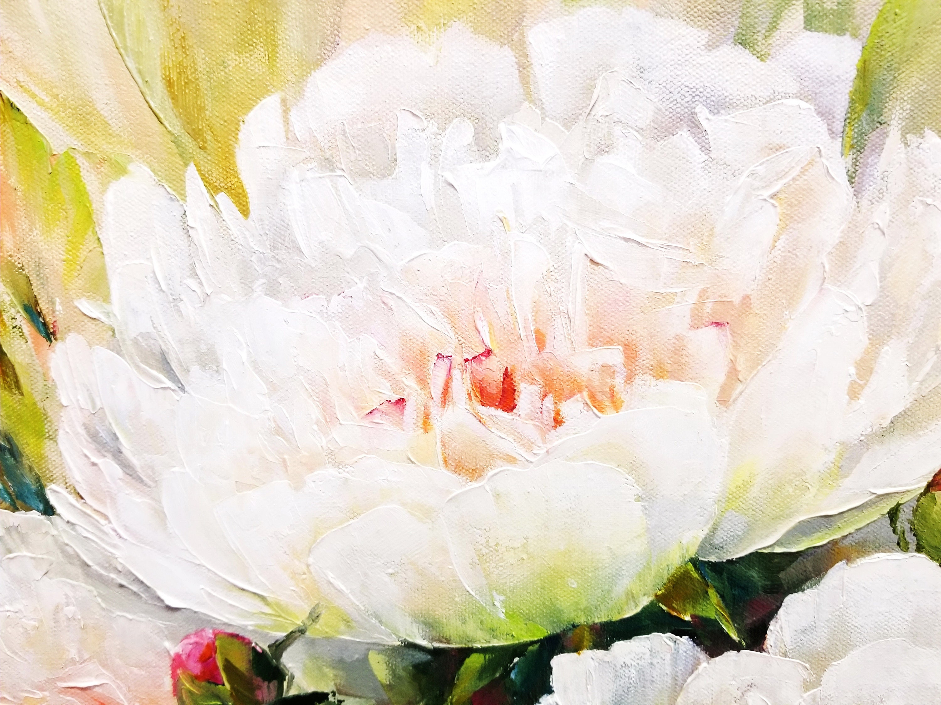 White Peony Painting Original, Flowers Canvas Painting, Peony Flower ...