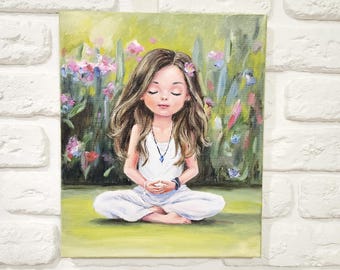 Yogi woman wall art, Meditation painting Cute small paintings Zen artwork Yoga canvas artwork Yoga gifts for women girl meditate calming