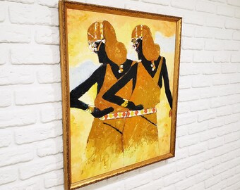 Large black girl art canvas framed, Black woman oil painting, African american art canvas, Gift for couple unique, Abstract women wall art