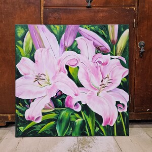 Pink lily paintings, Lily art painting Lily flower painting of lilies wall art floral canvas oil painting lily flowers still life modern