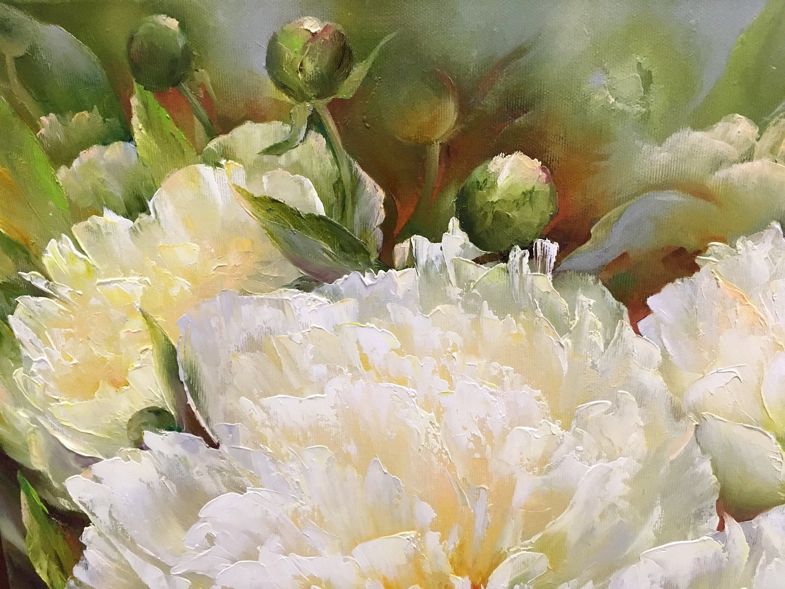 White Peony Painting Large Peonies Canvas Art Flowers Oil Etsy New Zealand