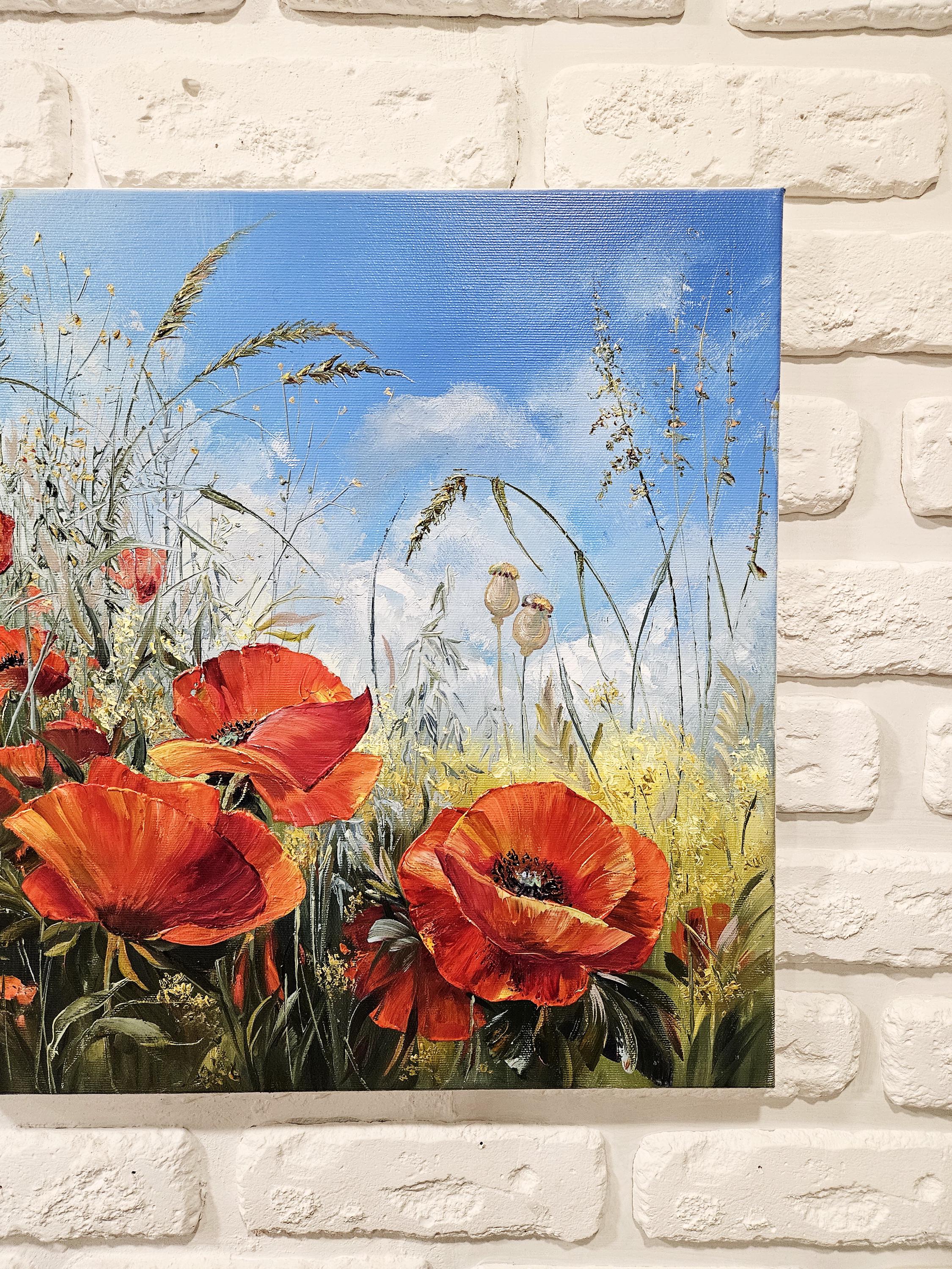オリジナルのポピーの花の絵画、ポピーの花のアートキャンバス