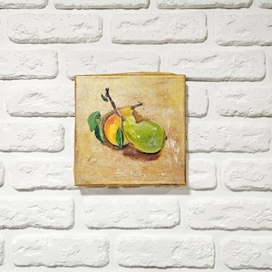 Klein stillevenfruitolieverfschilderij op canvas, gouden schilderij Origineel voedselschilderij van fruitkunstkunst Kleine olieverfschilderij van fruitstilleven