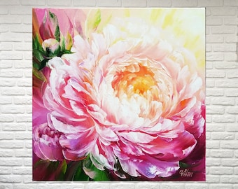 Pink peony painting Peony wall art Pink flower painting original Impasto painting Pink floral painting Peony canvas art Pink peony wall art