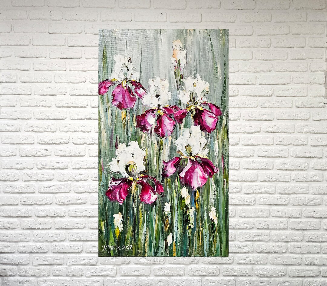 Iris Oil Painting of Flowers, Canvas Flowers Art Work, Impasto Flower ...