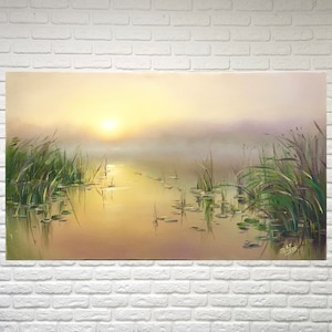 Foggy landscape, landscape painting, painting oil river, oil River painting, River painting, Coastal painting, original Nature, Nature painting, painting with oil, Morning lake
lake painting, painting for bedroom, reeds painting