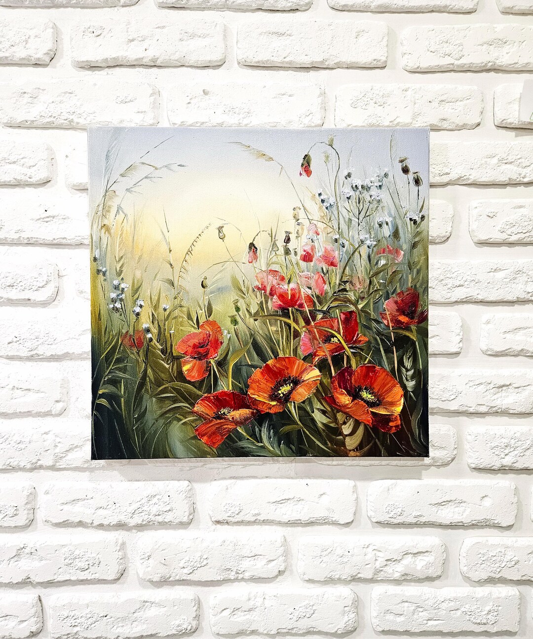 Red Poppy Painting Floral Original Art, Poppy Meadow Landscape Art ...