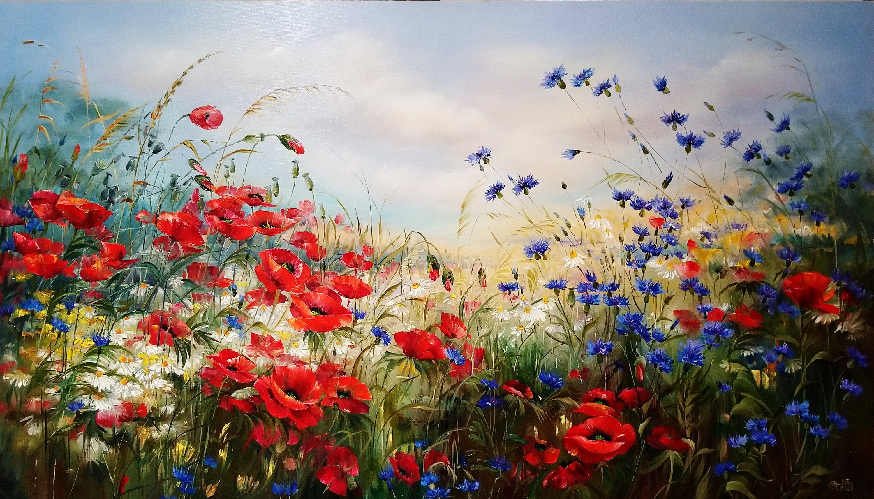 Meadow Landscape Painting on Canvas Red Poppies Painting - Etsy