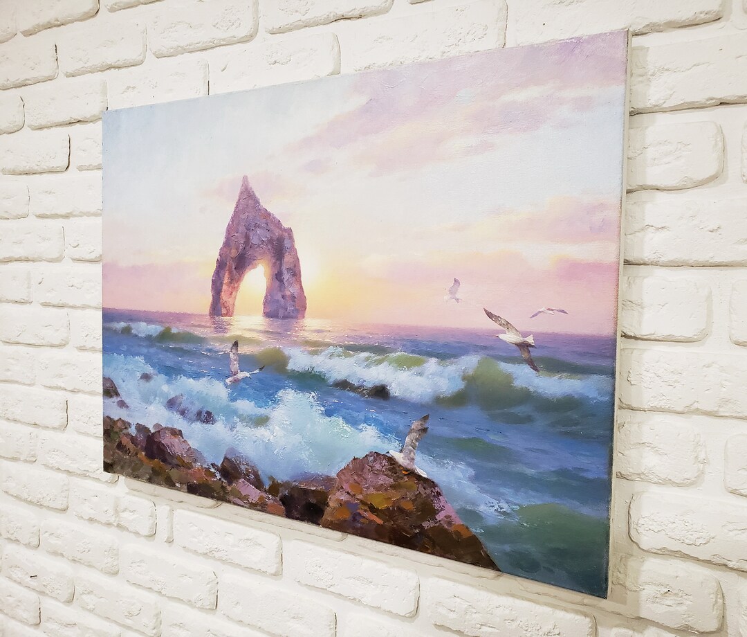 Nautical Oil Painting on Canvas, Sea Art Painting, Coastal Landscape