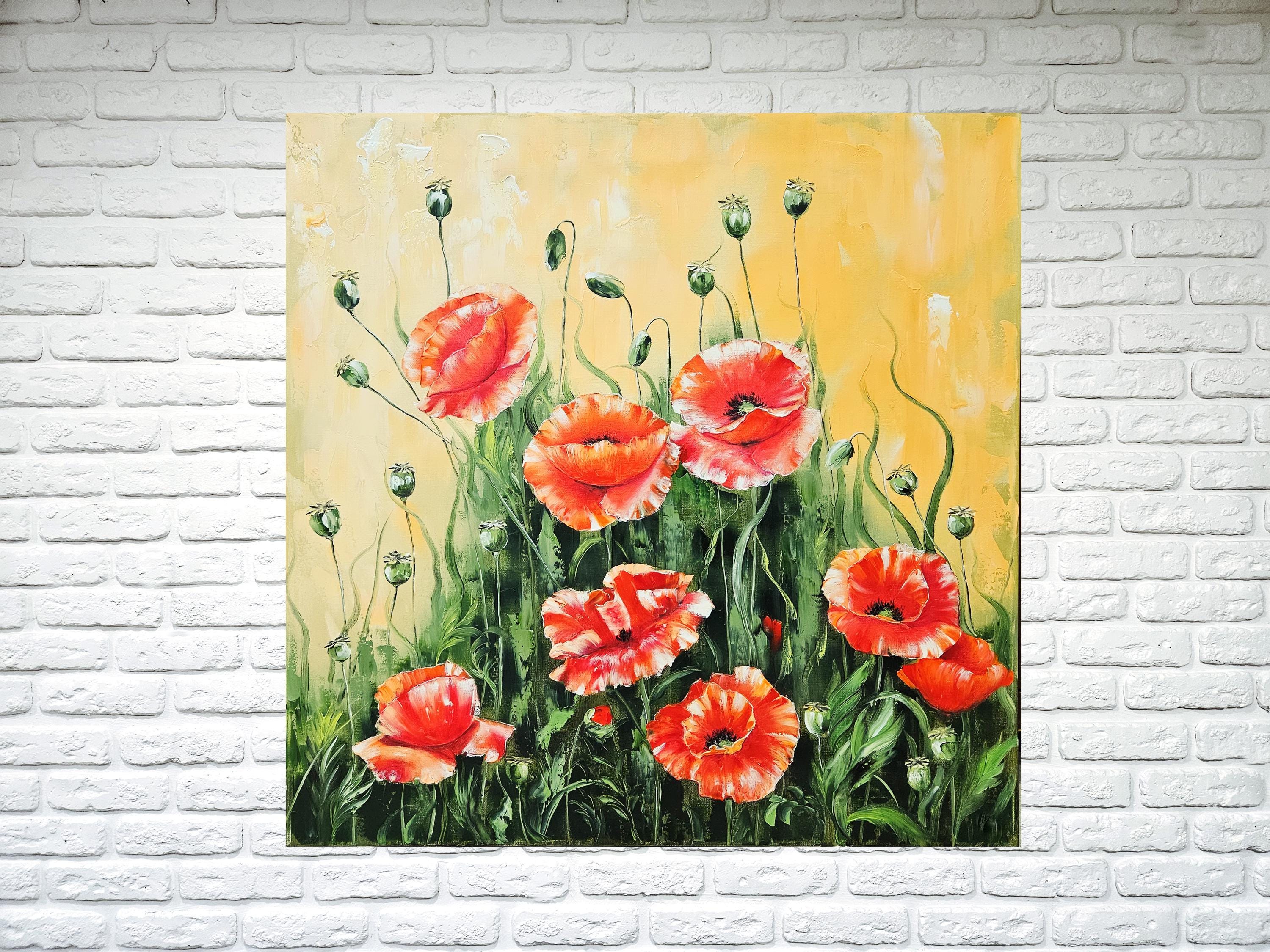 Poppies Original Painting of Meadow, Red Poppy Oil Painting of Flowers ...