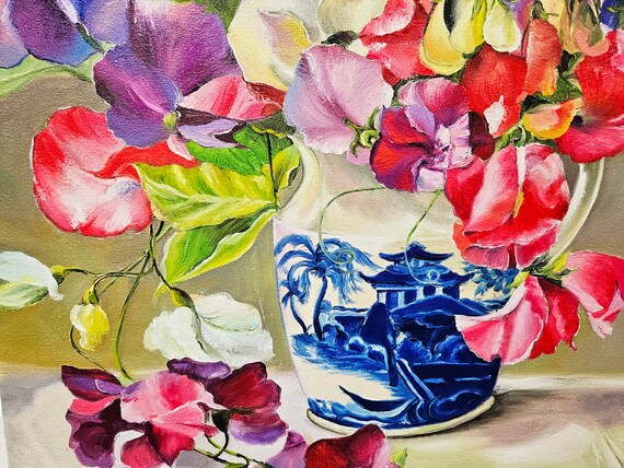 no.0508 スミレ色のモザイクアート　一点物 カラフルなスミレの絵画、スミレの花のアート、明るい花の絵画、リアル