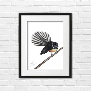 New Zealand Native Bird Decor Print - Piwakawaka (Fantail) Printable Wall Art Instant Download A3