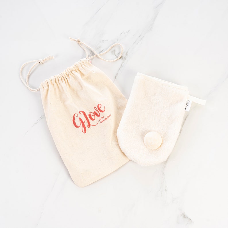 Cleansing glove with water only, 1 ivory glove with bag and soap, natural, ecological and societal make-up remover image 1