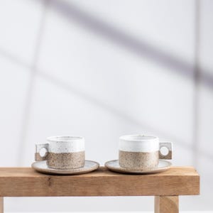 2 Espresso Cups with Saucers | Set of Two Handmade Ceramic Coffee Cups | Coffee Lover Gift