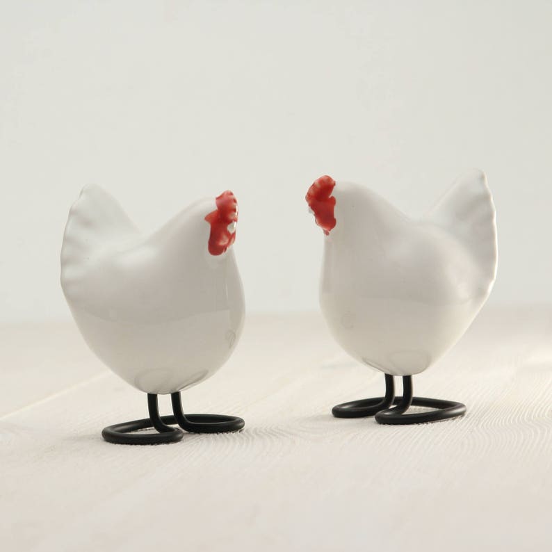 White Decorative Hen Small Ceramic Chicken Figurine Country Bird Decor image 5