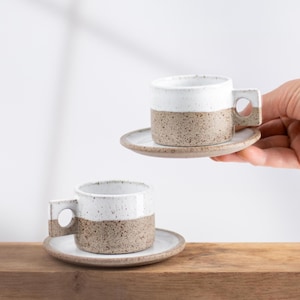 BASALT Ceramic Espresso Cups with Saucers - Set of 2 - Handmade