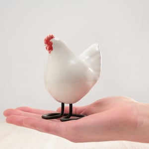 White Decorative Hen Small Ceramic Chicken Figurine Country Bird Decor image 3