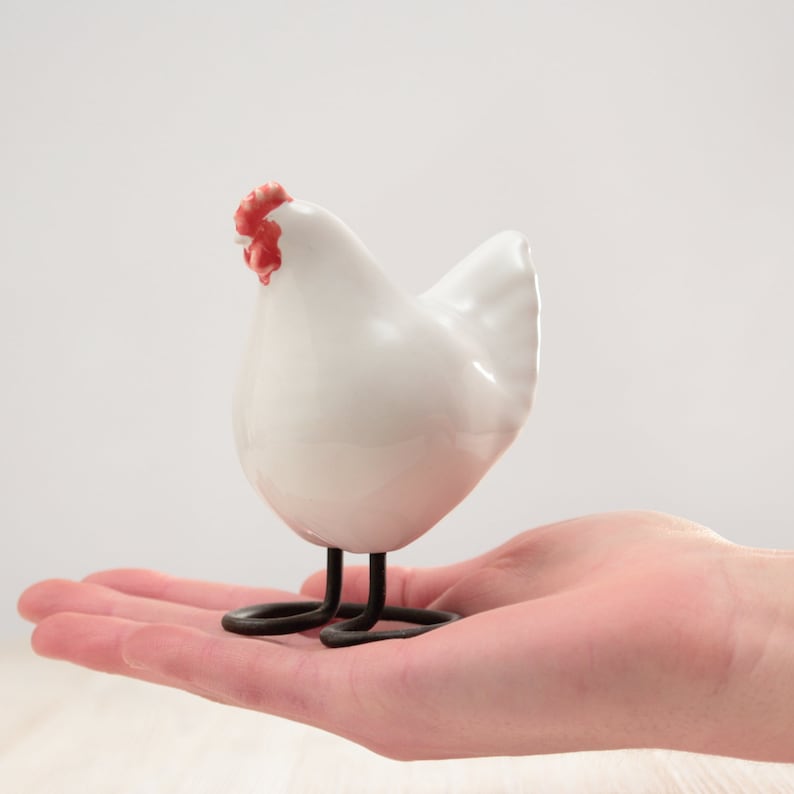 White Decorative Hen Small Ceramic Chicken Figurine Country Bird Decor image 3