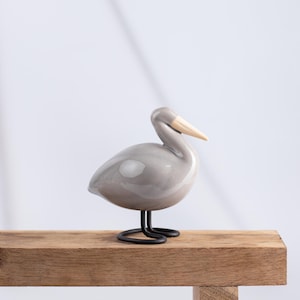 Gray Decorative Pelican | Handmade Ceramic Bird | Small Ceramic Sculpture