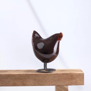 Brown Ceramic Chicken | Handmade Decorative Bird | Country Decor