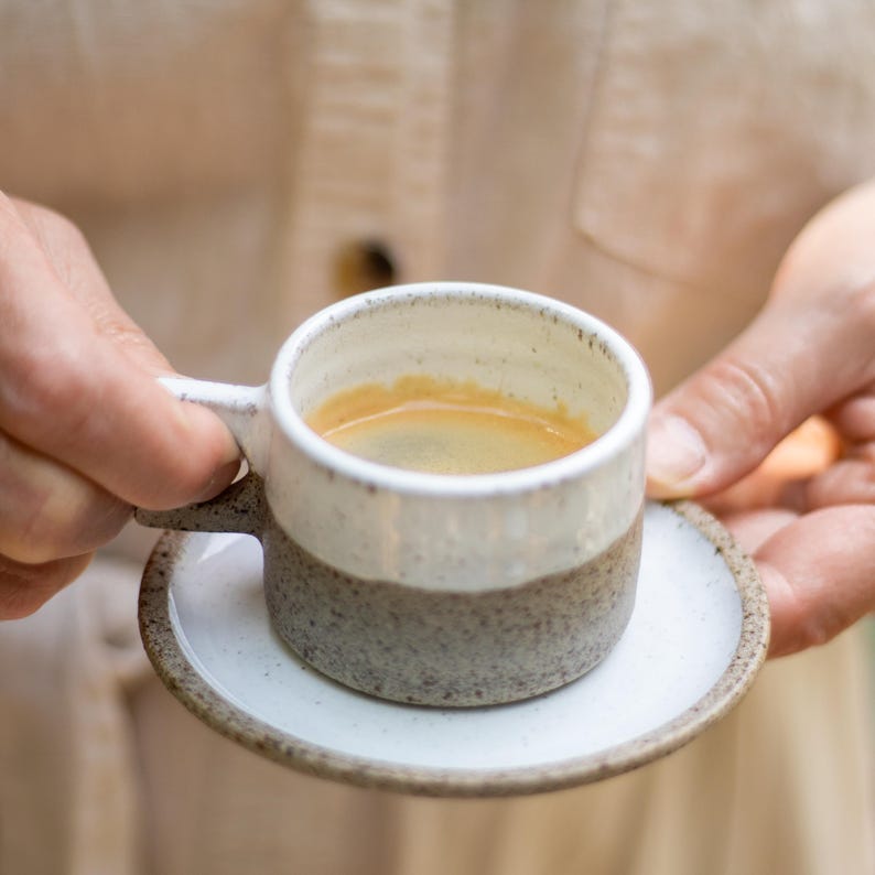 BASALT Ceramic Espresso Cups with Saucers - Set of 2 - Handmade image 9