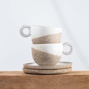 RING Ceramic Espresso Cups with Saucers - Set of 2 - Handmade