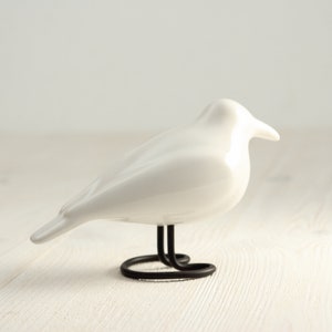 White Ceramic Raven | Decorative Bird Figure | Elegant Bird Lover Gift