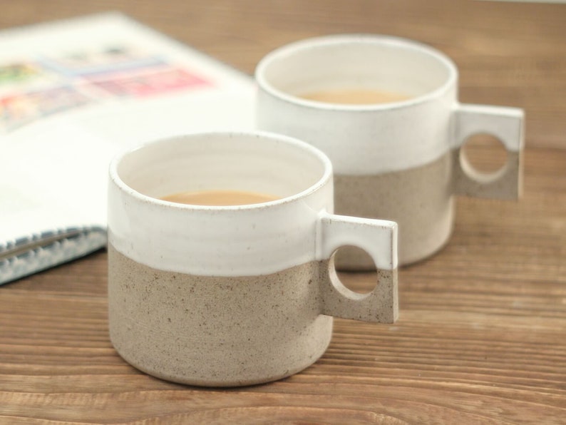2 Ceramic Mugs Handmade Coffee Lover Mugs Stoneware Pottery Gifts image 1