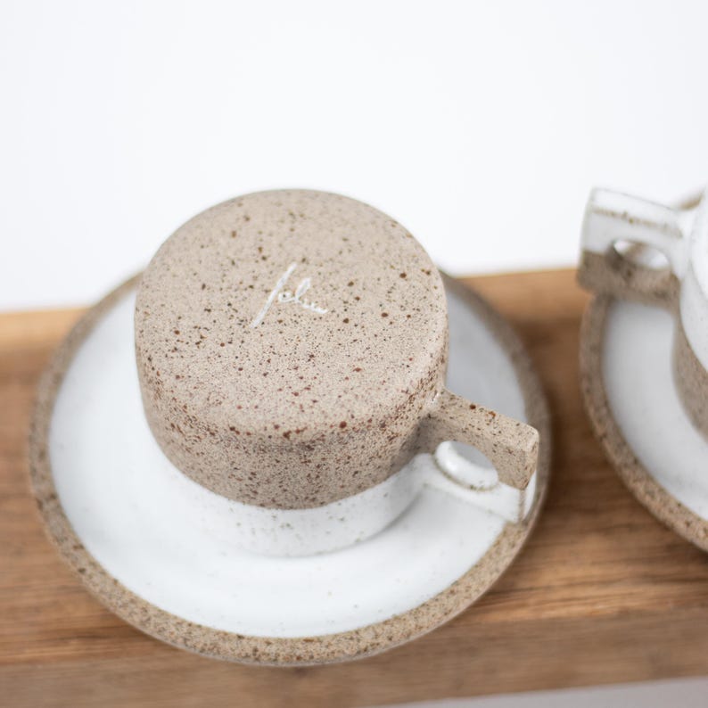 BASALT Ceramic Espresso Cups with Saucers - Set of 2 - Handmade image 8