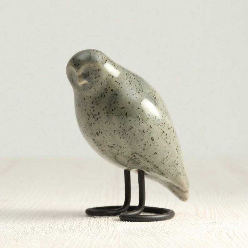 Gray Ceramic Owl Handmade Decorative Bird Elegant Bird Decor image 7